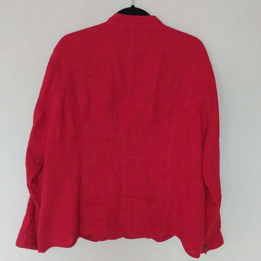 Chico's Red 100% Linen Long Sleeve Button Down Shacket NWOT.